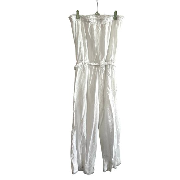 CLOTH & STONE Anthropologie White Raw-Hem Strapless Cropped Jumpsuit - Sz L - Picture 3 of 5